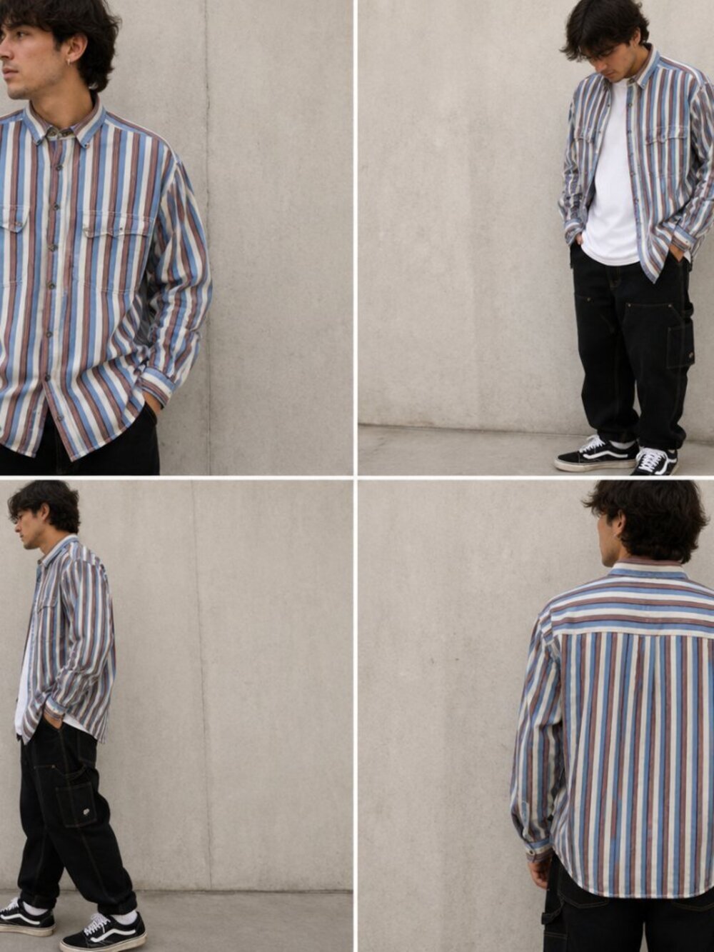 Vintage Results Striped Button Up Shirt Men's M Oversized Workwear Western 90s